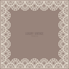 Vector lacy frame. Square vintage card for design. Premium background in luxury style.