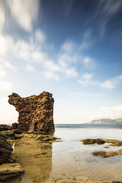 Ruins of a Spanish tower in long exposure, Porto Paglia, Gonnesa, Sardinia