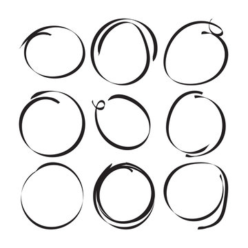 Set of the hand drawn scribble circles. Vector element. Illustration on white background.