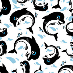 Seamless repeating pattern of dolphins.Vector