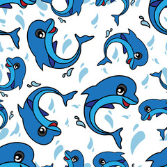 Seamless repeating pattern of dolphins.Vector
