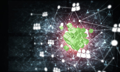 Concept of Internet and networking with digital cube figure on d