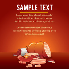 Vector Template with Meat Products on Shop Counter