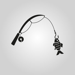 Fishing rod icon. Hook and angling, fisherman symbol. Flat design. Stock - Vector illustration