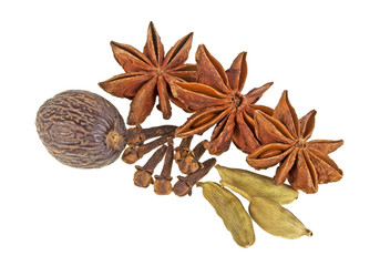 Various spices isolated on white background