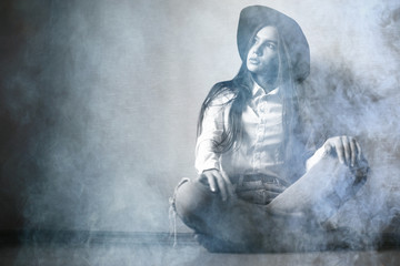 Portrait of a sexy girl with smoke