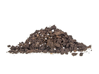 Pile heap of soil humus isolated on white background