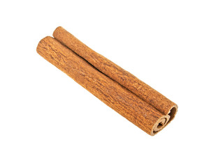 Single cinnamon stick isolated on white background