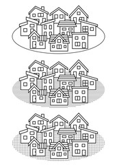 Fototapeta premium シンプルな住宅街(線画)