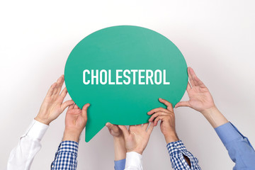 Group of people holding the CHOLESTEROL written speech bubble