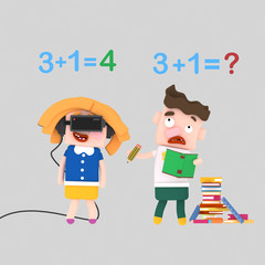 Couple kids  adding up with a virtual reality set
Easy combine! Custom 3d illustration contact me!
