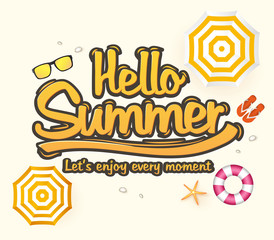Hello Summer Vector Illustration with Beach Umbrella and Sunglasses
