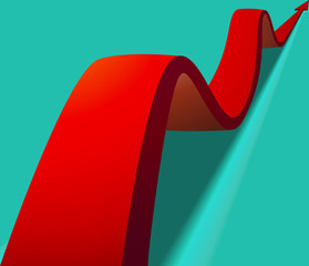 wavy red arrow on a turquoise background