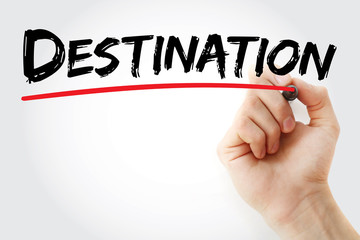 Hand writing Destination with marker, concept background
