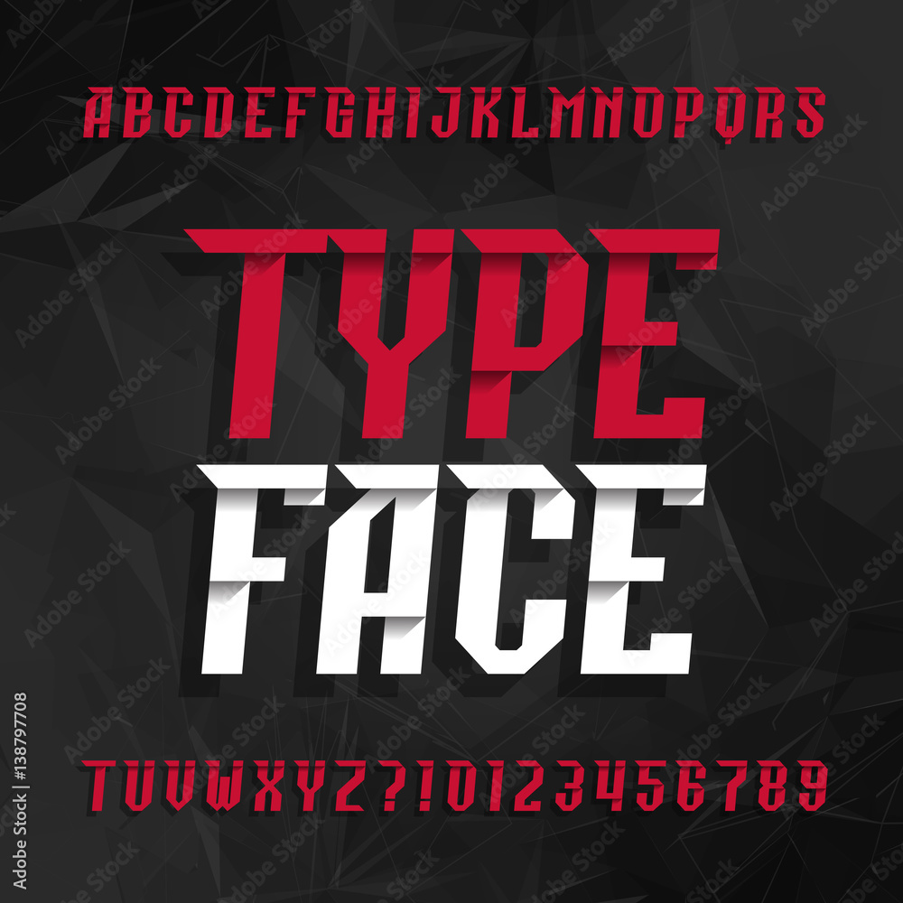 Fototapete decorative alphabet typeface. type letters and numbers on a grey polygonal background. vector font f