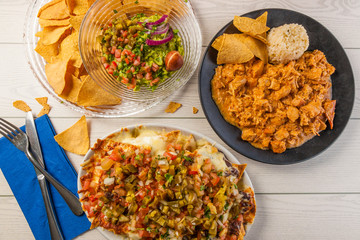 Mexican food on a table. Top view.