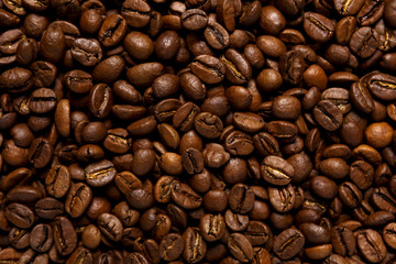 Coffee beans top view. Background