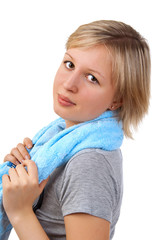 Girl with towel after sport