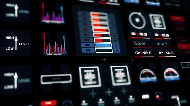 Control panel and graphical user interface. Computer engineering. Seamless loop motion background.