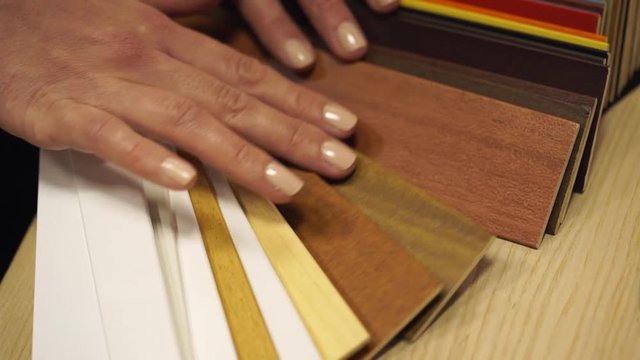blinds samples. blinds color palette in female hands
