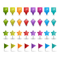 set of flags, map pointers or web buttons