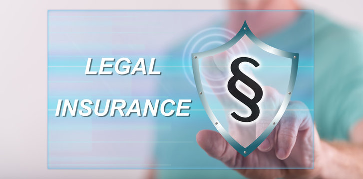Man touching a legal insurance concept on a touch screen