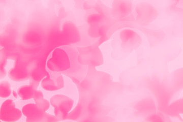  Valentine's day abstract background of soft pink, white bokeh blur hearts. Festive valentine backdrop.