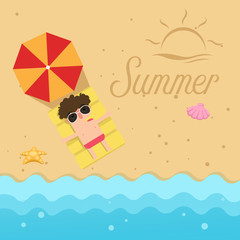 hello summer,man sleep on the beach illustration