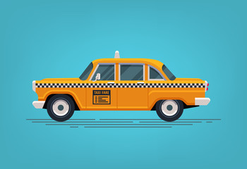 Retro yellow taxi cab. Classic taxicab icon. Vector flat style illustration.