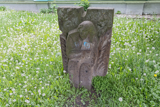 Sculpture stylized ancient idols at Vladimir's Hill. Kiev, Ukraine