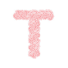 The letter T, in the alphabet Heart flower bush illustration set flat design pink color isolated on white background, vector eps10