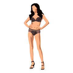 Sexy slim brunette woman in brown lingerie standing with hands on her hips, vector illustration