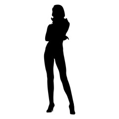 Attractive woman standing, isolated vector silhouette