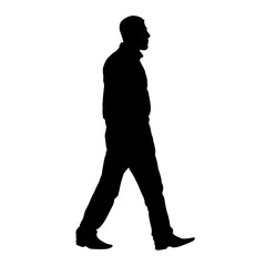 Adult male walking, side view, profile. Vector silhouette