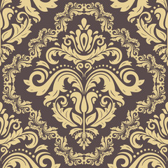 Damask vector classic golden pattern. Seamless abstract background with repeating elements. Orient background