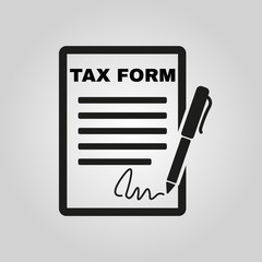 Tax form icon. Charge, contribution symbol. Flat design. Stock - Vector illustration