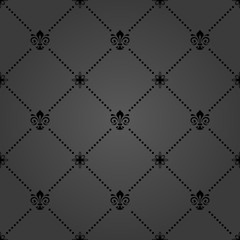 Naklejka premium Seamless vector pattern. Modern geometric ornament with royal lilies. Classic vintage background