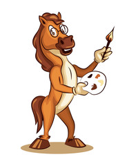 Cartoon Character Mascot Teacher Horse Training Paint Lesson Logo Vector