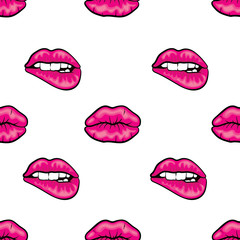 Background of beautiful lips in lipstick and gloss. Fashion & Style. Vector illustration.