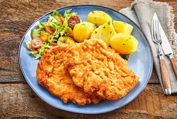 Served schnitzel dish from above