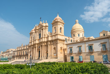 Fototapeta na wymiar Cathedral of Saint Nicholas of Myra in Sicilian Baroque Style located in Noto, Southern Sicily, Italy