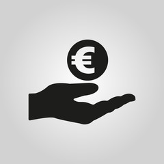 Euro in hand icon. Wealth, money, investments, savings symbol. Flat design. Stock - Vector illustration