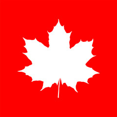 Naklejka premium Maple leaf silhouette on red backdrop. Element for your design project.