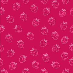 Juicy seamless pattern with white strawberries on fuchsia background. 