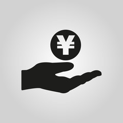Yen in hand icon. Wealth, money, investments, savings symbol. Flat design. Stock - Vector illustration