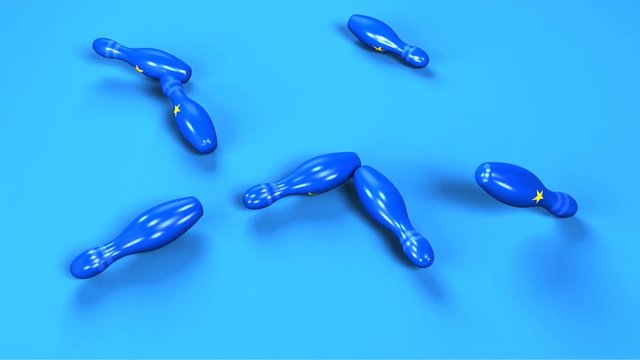 Dissolution de l'Union Europ&eacute;enne, chute des &eacute;tats membres comme un jeu de bowling