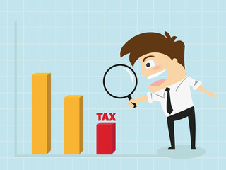 Businessman stand on Tax chart
