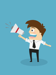public relations - businessman talking through a bullhorn