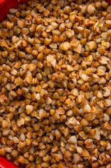 buckwheat cereal in a red bowl