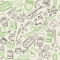 St.Patrick 's Day . Seamless pattern of the traditional holiday symbols.